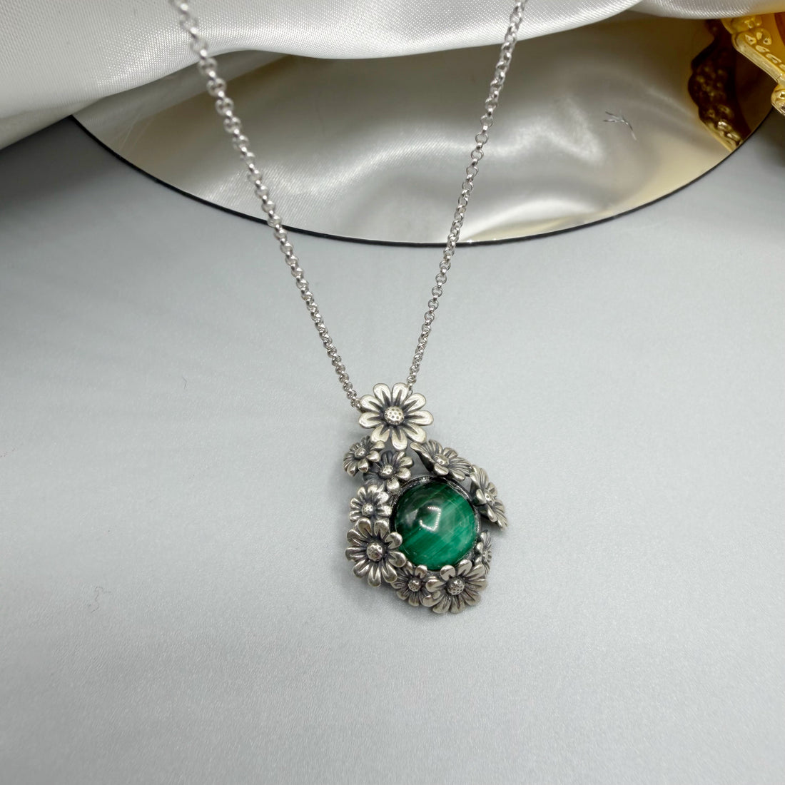 Ciondolo Malachite Fiore - Argento 925