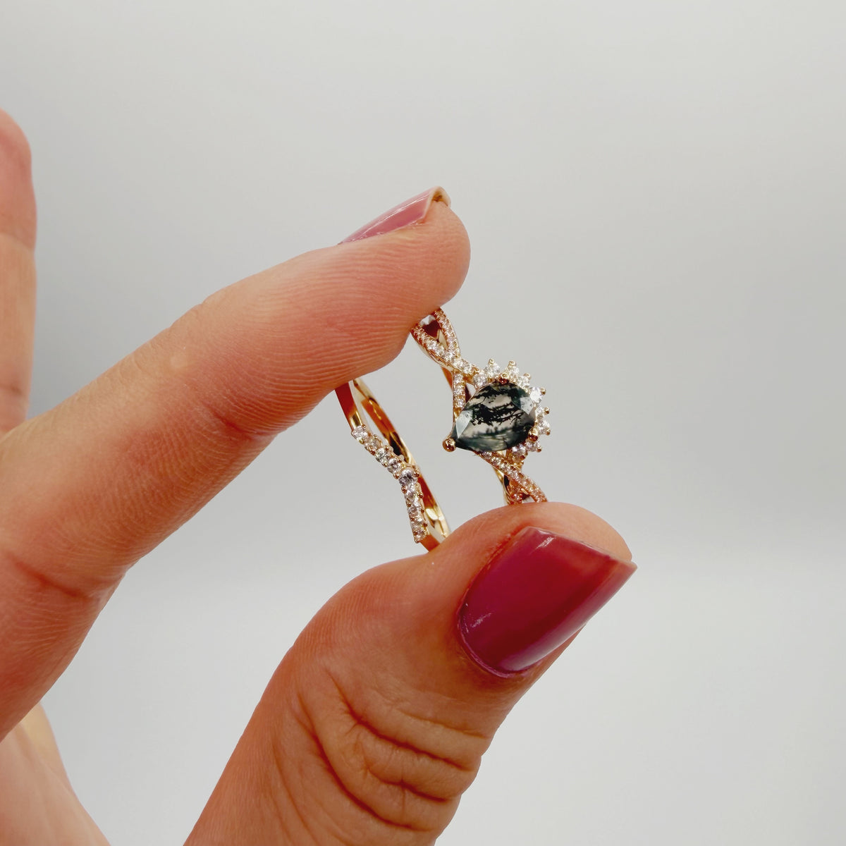 Doppio Anello Agata Muschiata GOLD | Argento 925 placcato oro 14k - NON REGOLABILE