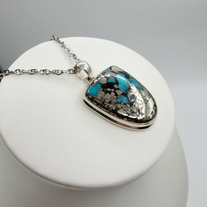 Ciondolo Turchese Naturale in Pirite | Argento 925