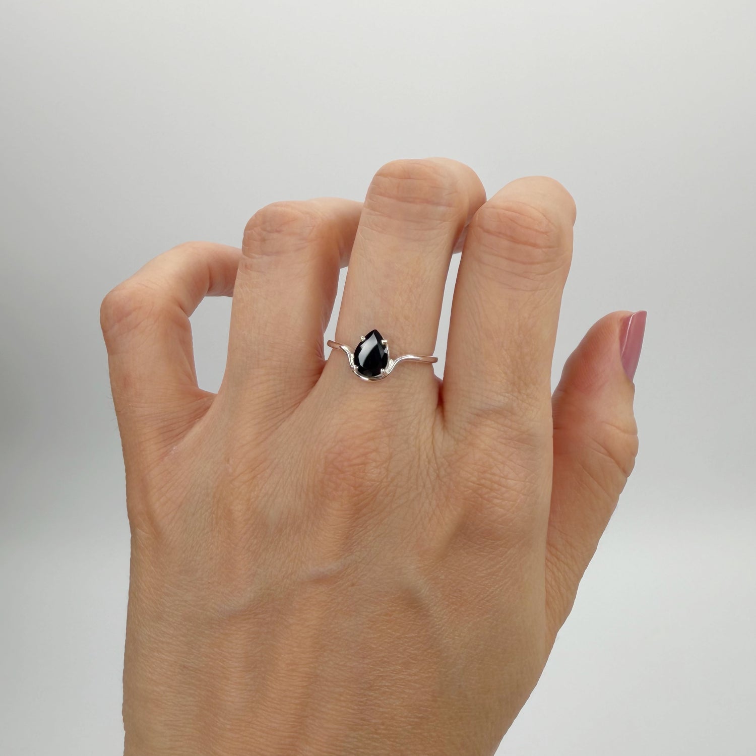 Anello Tormalina Nera a Goccia | Argento 925 - NON REGOLABILE