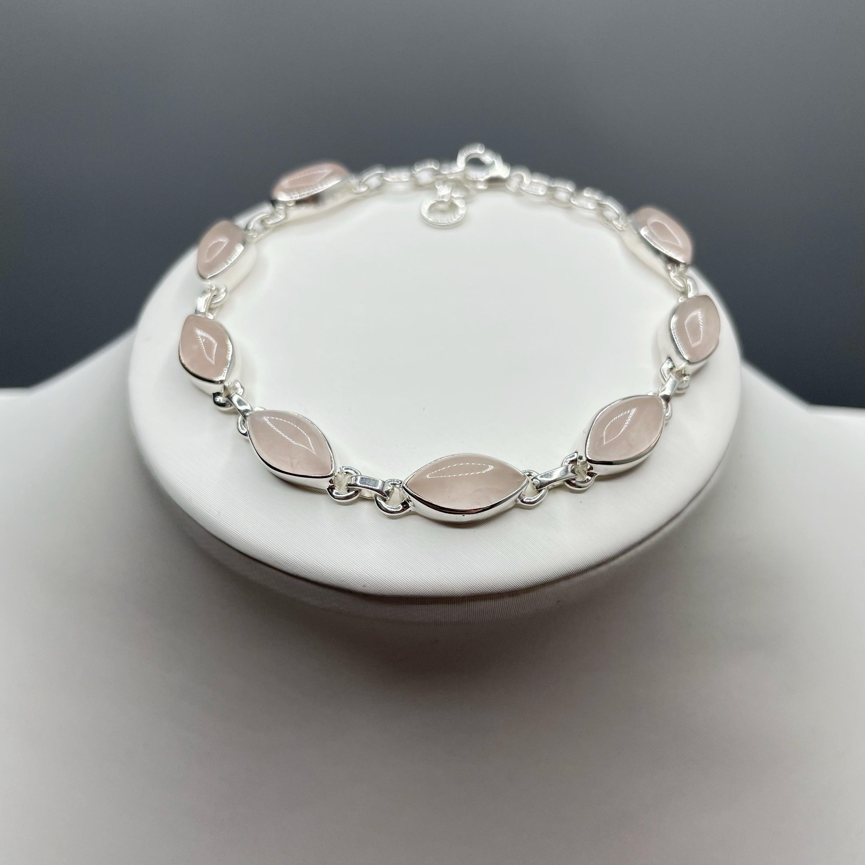 Bracciale Quarzo Rosa e Argento 925