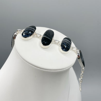 Bracciale Agata Nera e Argento 925