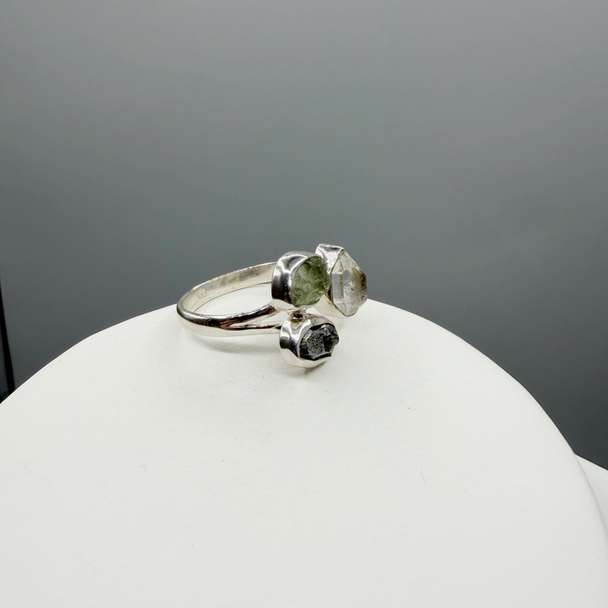 Anello Moldavite, Campo del Cielo e Diamante Herkimer | Argento 925