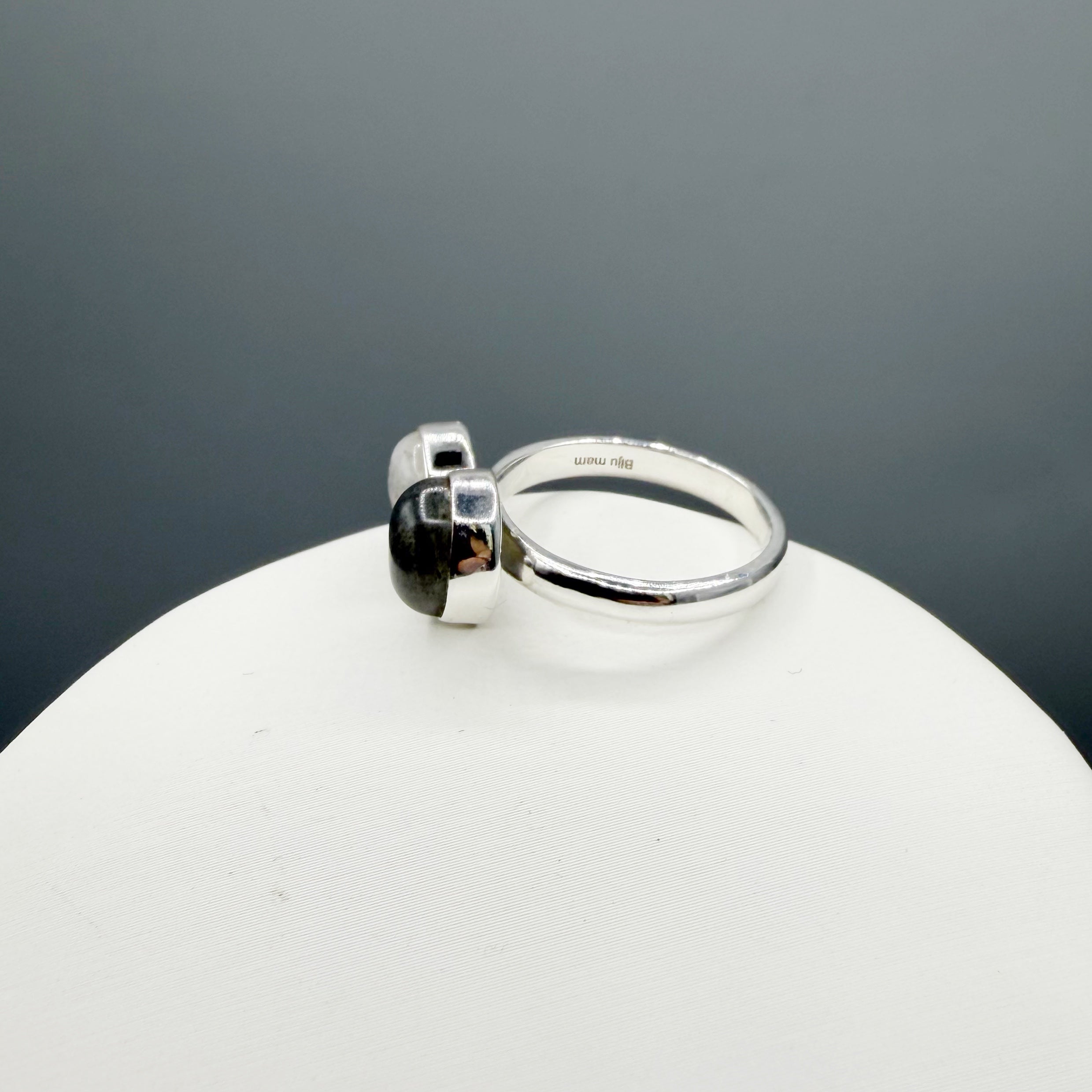 Anello Double Labradorite Bianca e Grigia - Argento 925