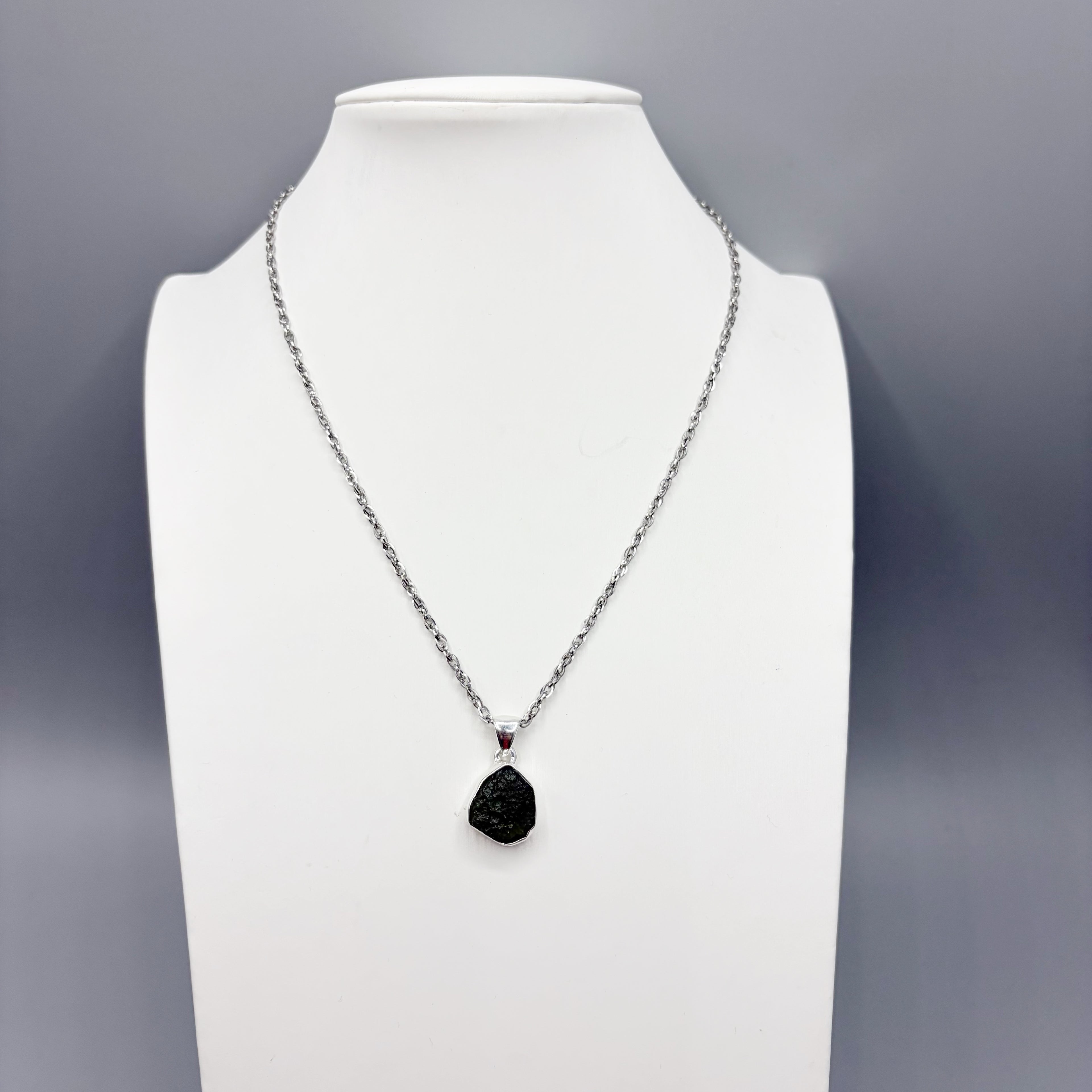 Ciondolo Moldavite Grezza - Argento 925