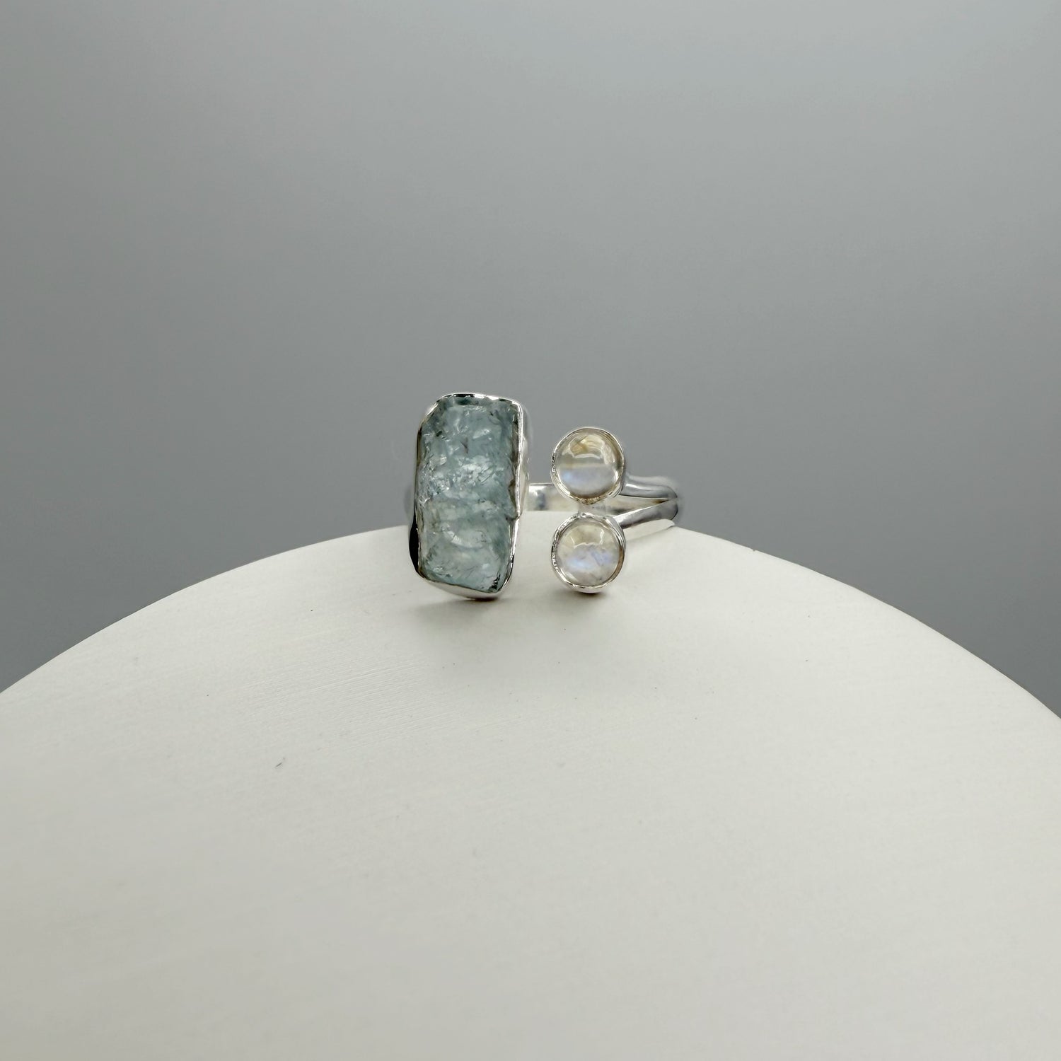 Anello Acquamarina e Labradorite Bianca - Argento 925