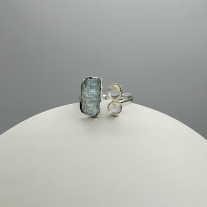Anello Acquamarina e Labradorite Bianca - Argento 925