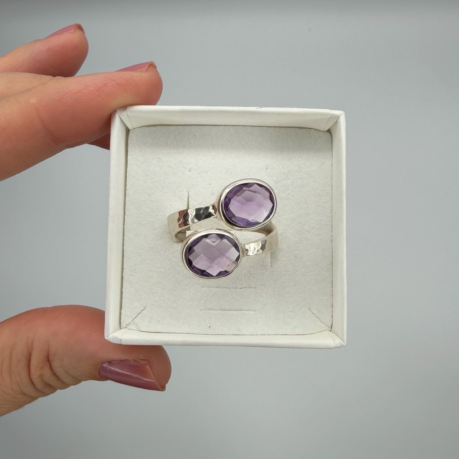 Anello Double Ametista Sfaccettata - Argento 925