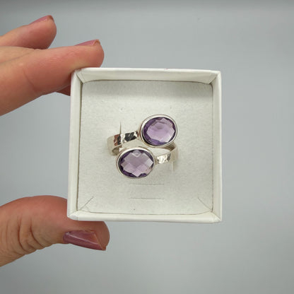 Anello Double Ametista Sfaccettata - Argento 925