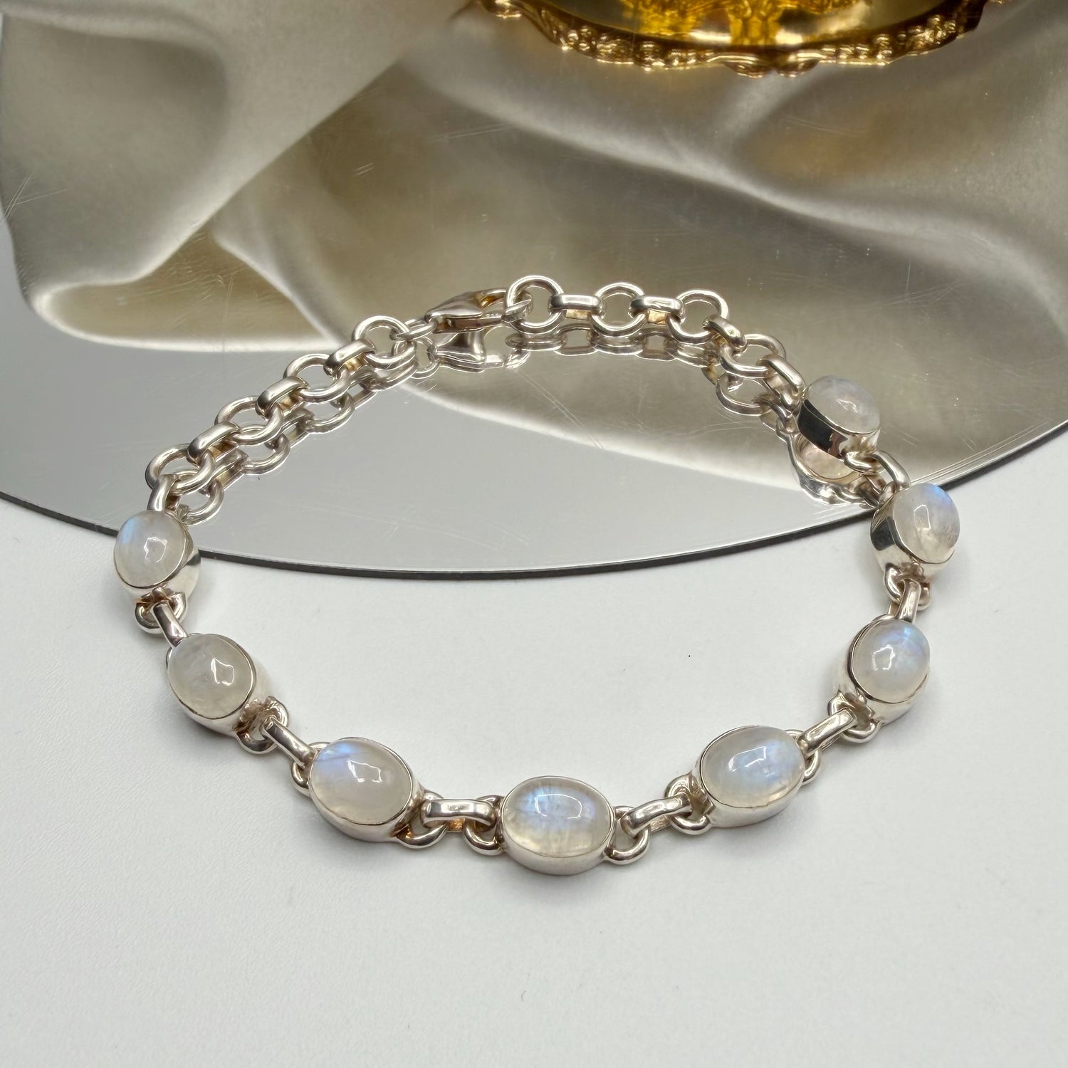 Bracciale Labradorite Bianca e Argento 925 - Ovale