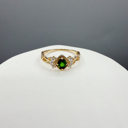 Anello Diopsite | Argento 925 placcato oro 14k - NON REGOLABILE