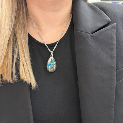 Ciondolo Turchese Naturale in Pirite | Argento 925 - Goccia