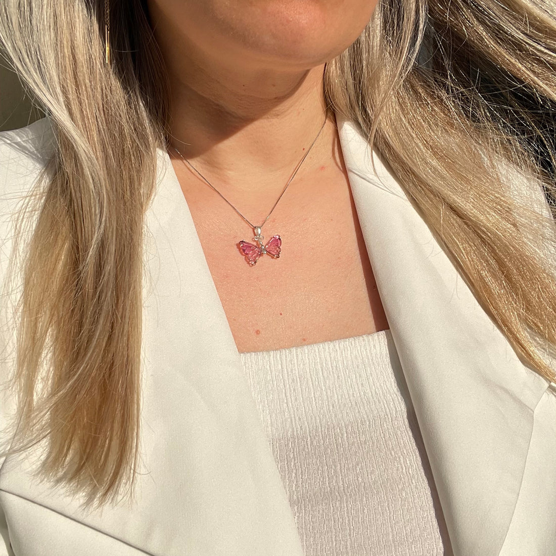 Ciondolo Farfalla Tormalina Rosa e Argento 925