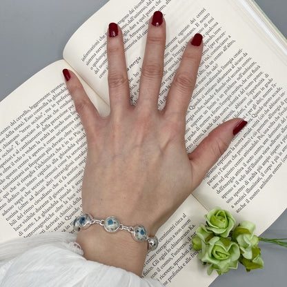 Bracciale Azzurrite in Granito (K2) e Argento 925 - tondo