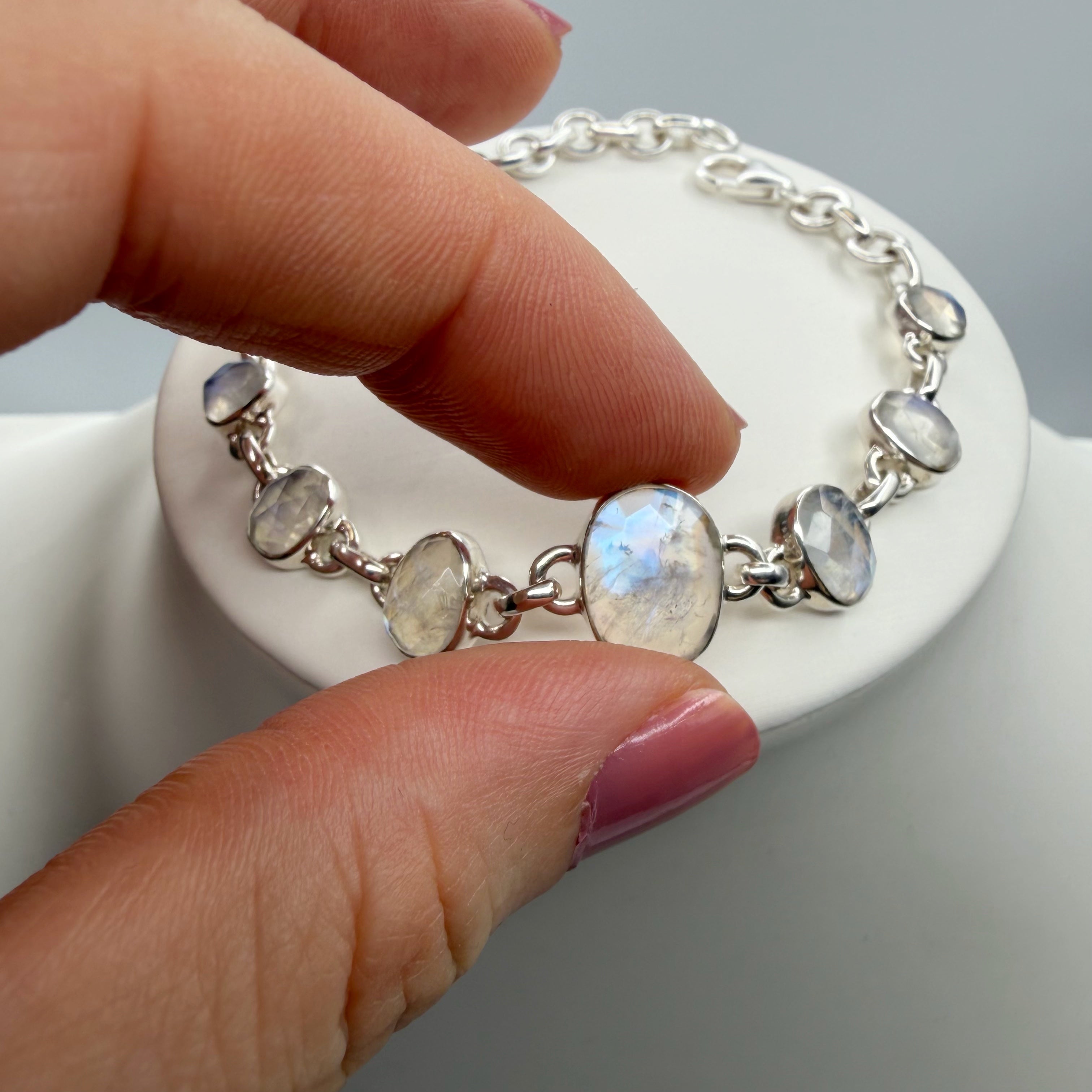 Bracciale Labradorite Bianca e Argento 925 - sfaccettato