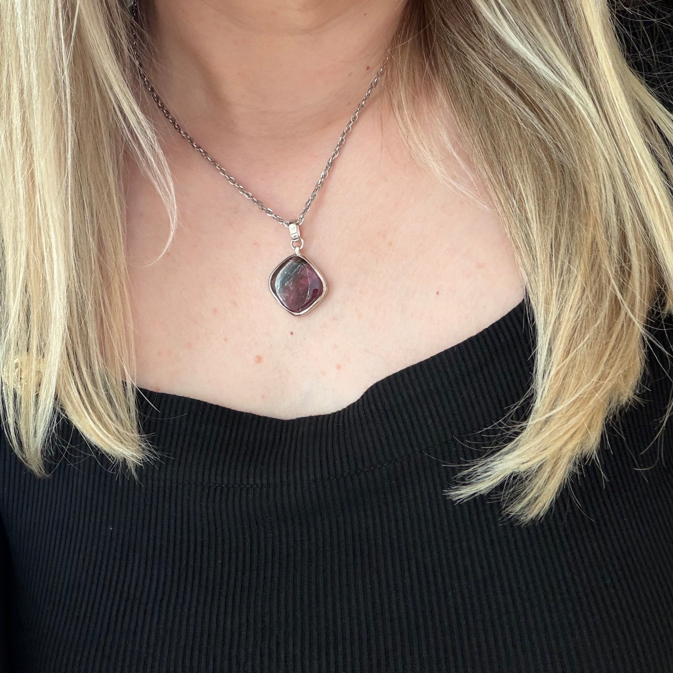 Ciondolo Tormalina Rosa Watermelon Rombo - Argento 925