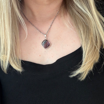 Ciondolo Tormalina Rosa Watermelon Rombo - Argento 925