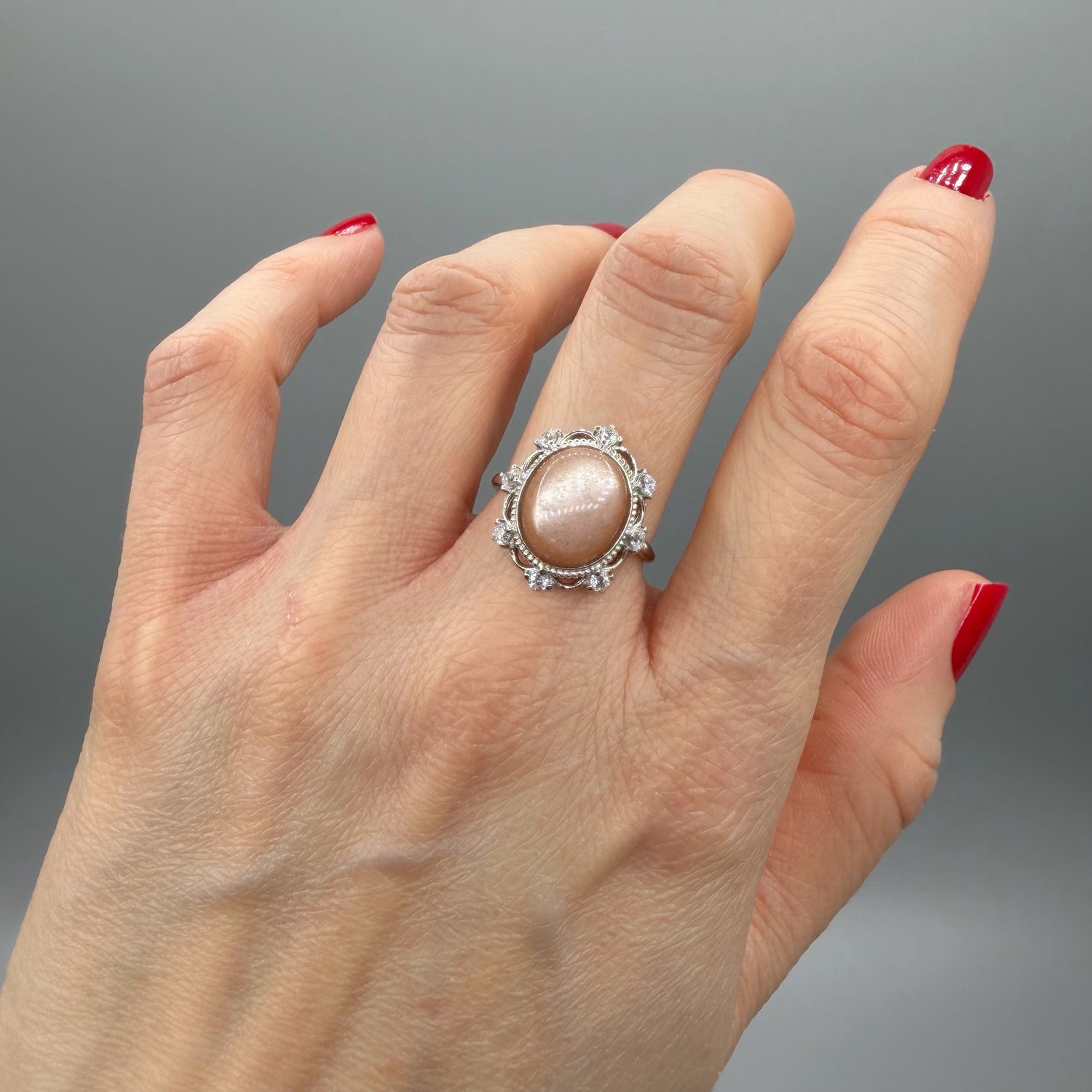 Anello Pietra di Luna Pesca - Argento 925