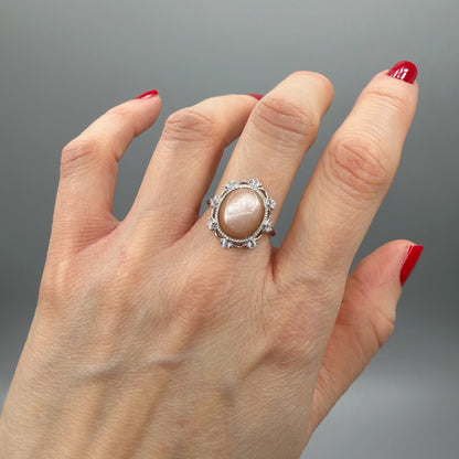 Anello Pietra di Luna Pesca - Argento 925