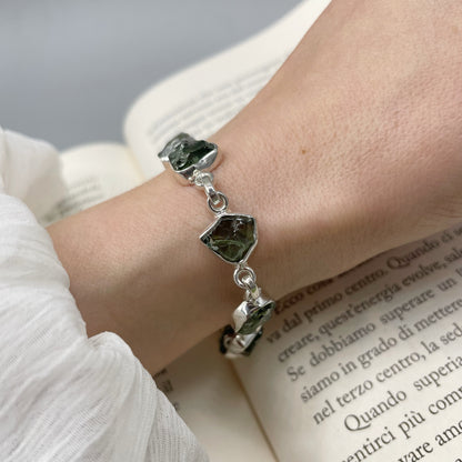 Bracciale Apatite Verde Grezza e Argento 925