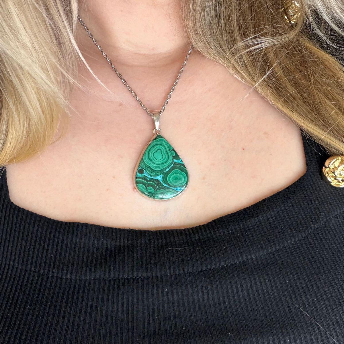 Ciondolo Malachite e Crisocolla Argento 925 - Goccia grande