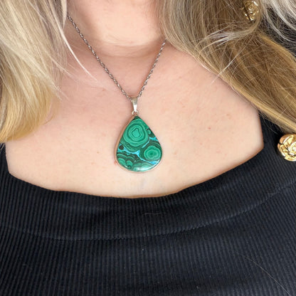 Ciondolo Malachite e Crisocolla Argento 925 - Goccia grande