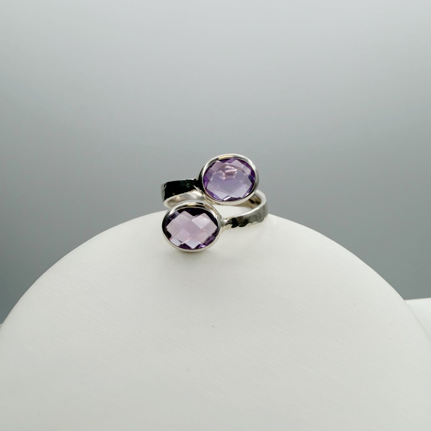 Anello Double Ametista Sfaccettata - Argento 925