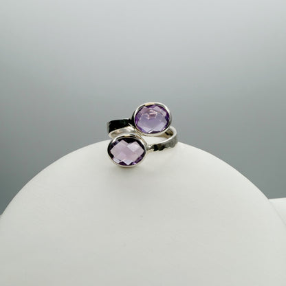 Anello Double Ametista Sfaccettata - Argento 925