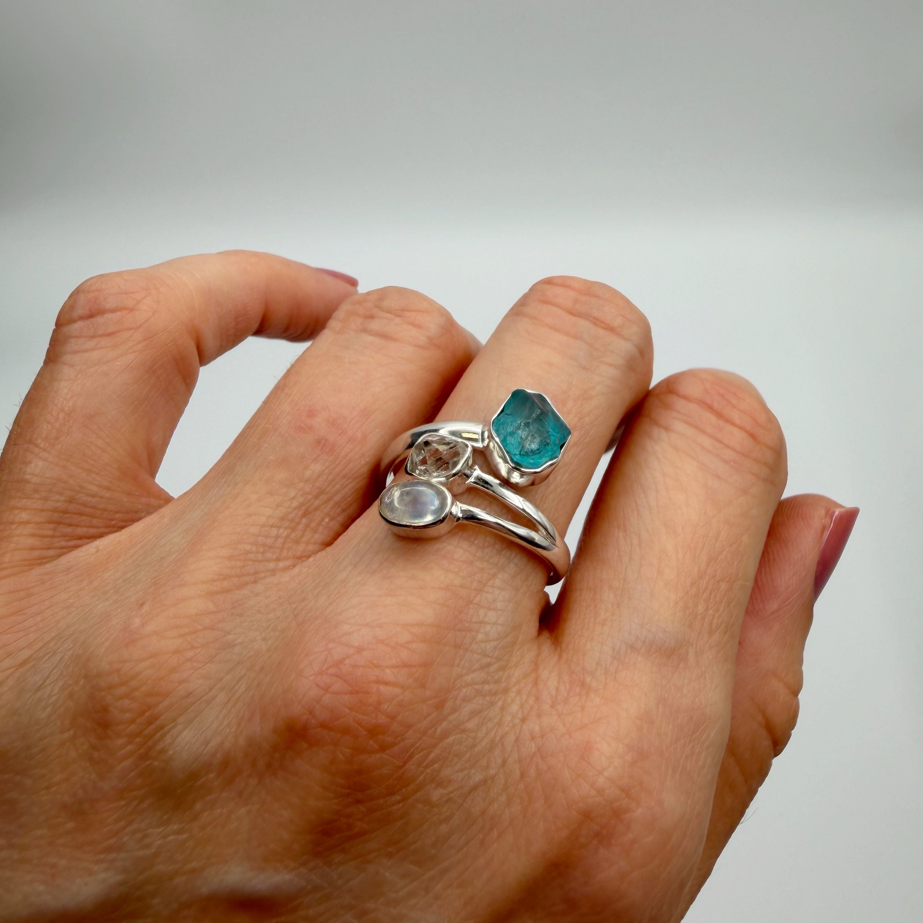 Anello Apatite, Labradorite, Herkimer - Argento 925
