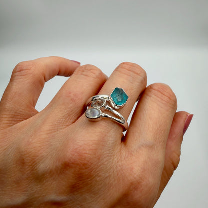 Anello Apatite, Labradorite, Herkimer - Argento 925