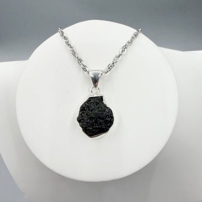 Ciondolo Moldavite Grezza e Argento 925 - tonda