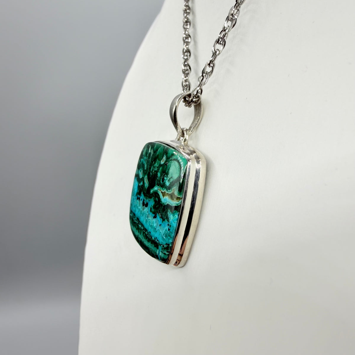 Ciondolo Malachite e Crisocolla Argento 925 - Quadrata