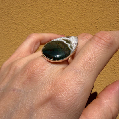 Anello Diaspro Oceano Argento 925 - a  Goccia grande