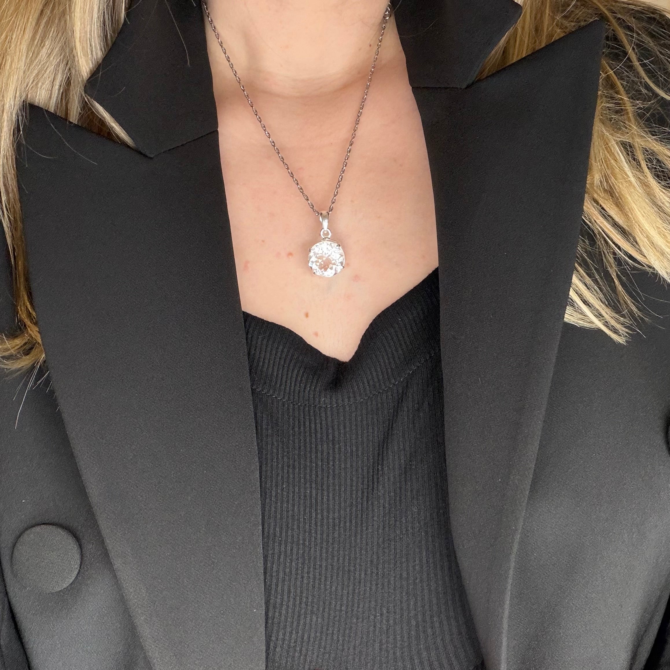 Ciondolo Cristallo di Rocca e Argento 925 - Tondo