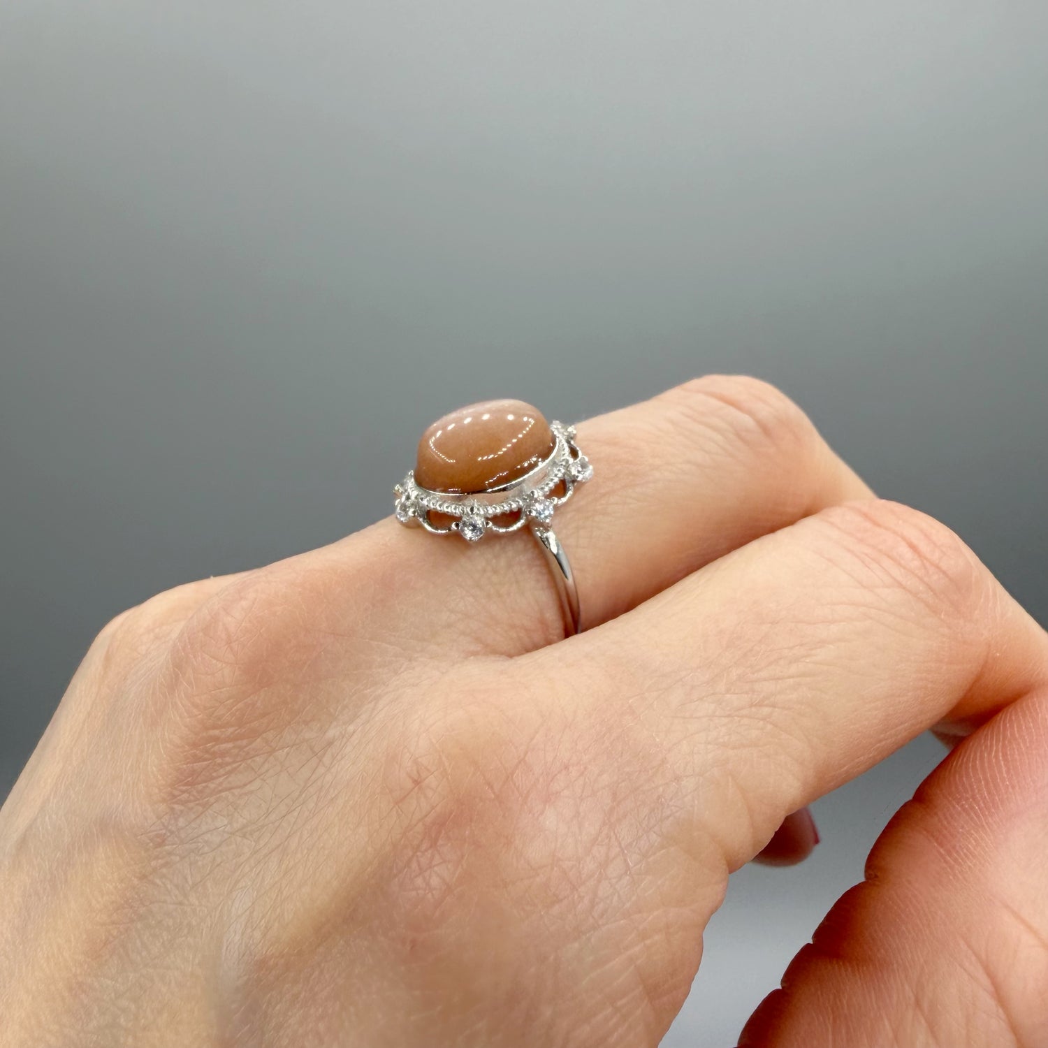Anello Pietra di Luna Pesca - Argento 925
