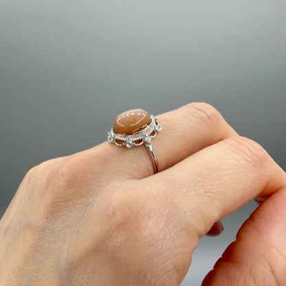 Anello Pietra di Luna Pesca - Argento 925