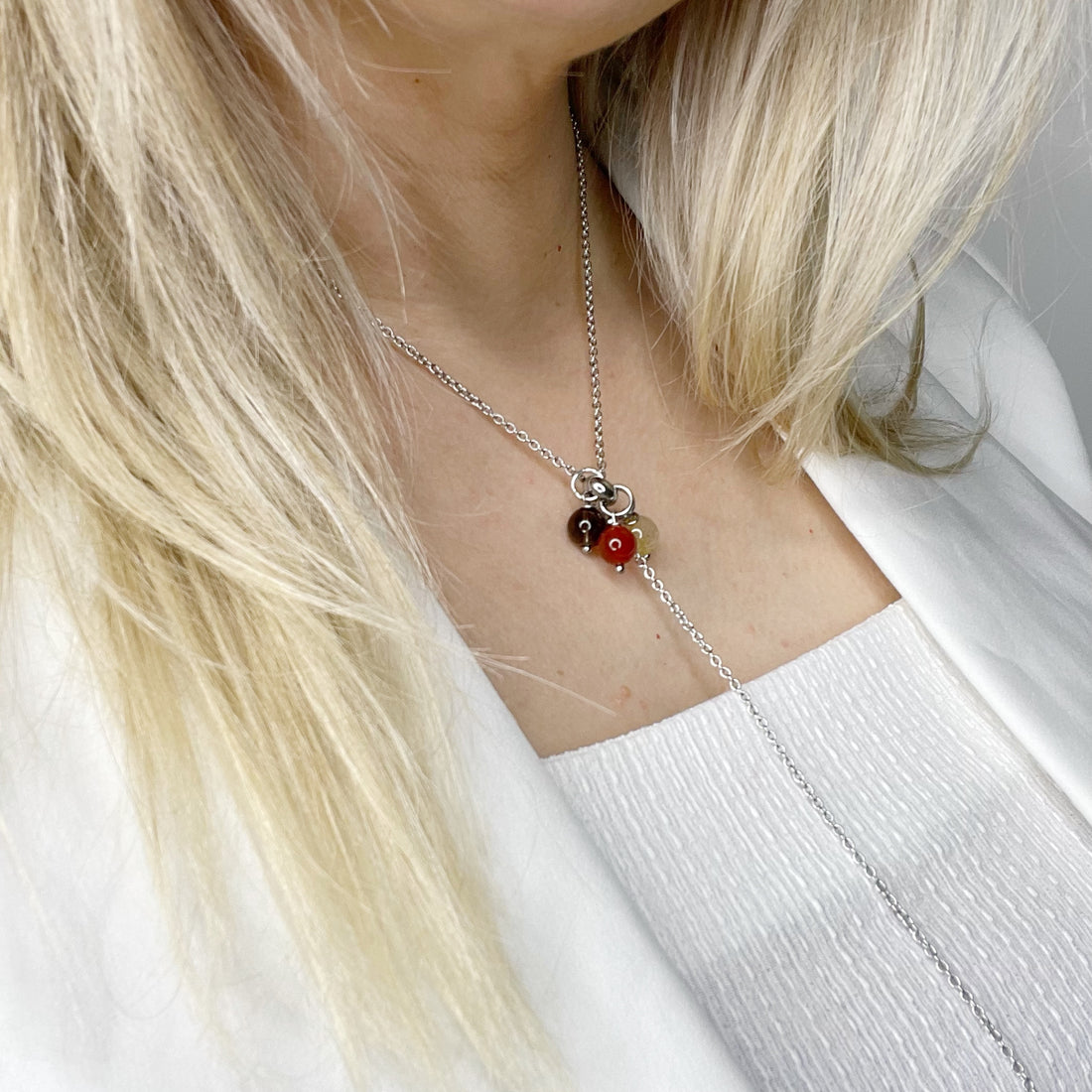 Collana Energy Charm - Corniola, Quarzo Fumè, Super Seven Acciaio inossidabile