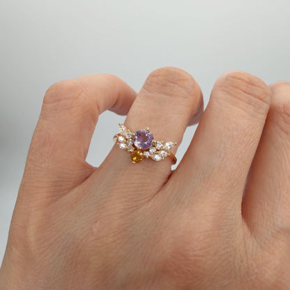 Anello Ametista e Topazio | Argento 925 placcato oro 14k - NON REGOLABILE