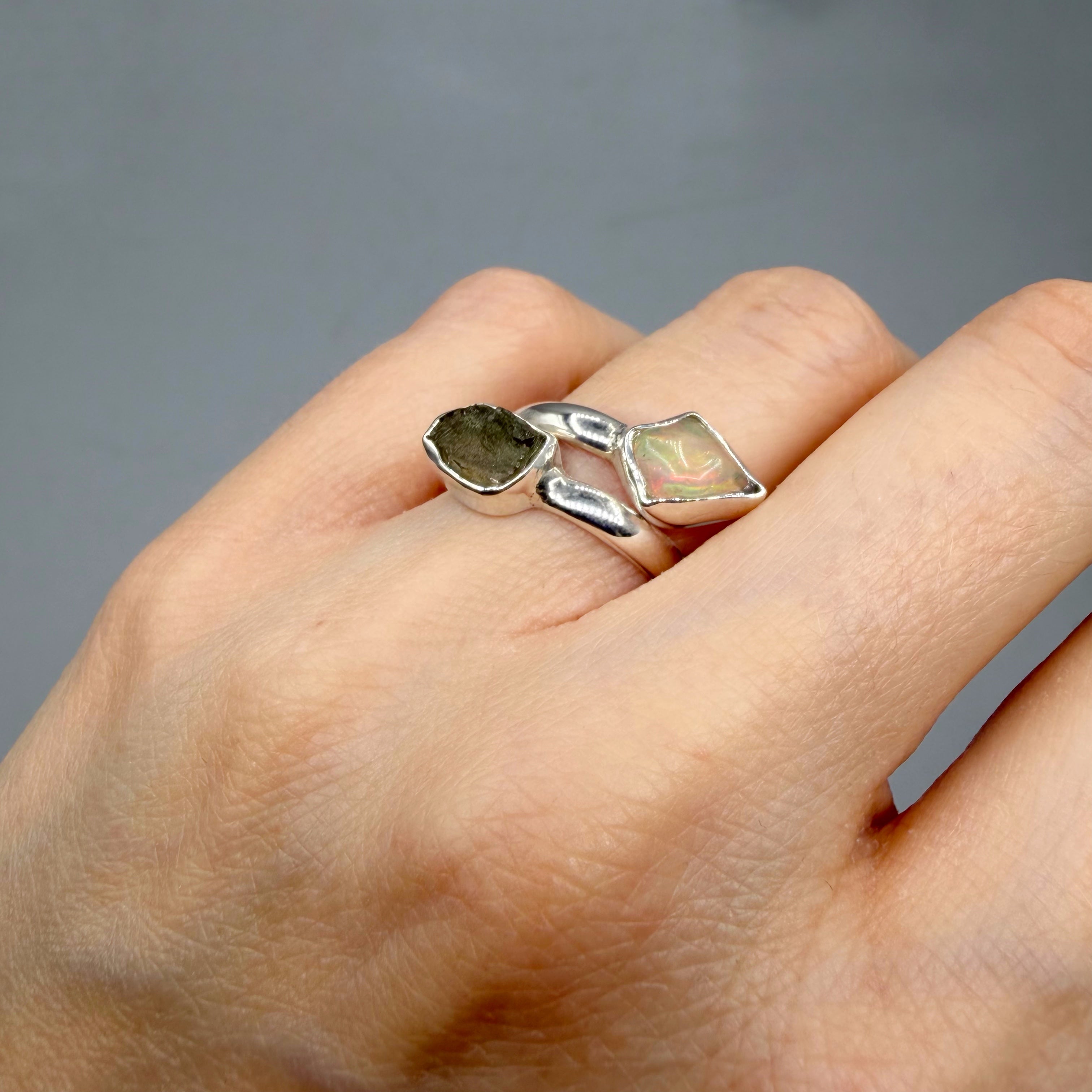 Anello Moldavite e Opale - Argento 925
