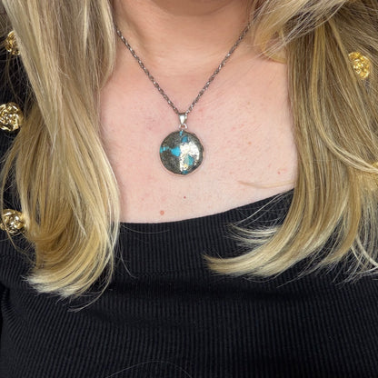 Ciondolo Turchese Naturale in Pirite | Argento 925 - Tondo