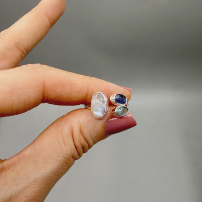 Anello Acquamarina, Cianite, Labradorite - Argento 925
