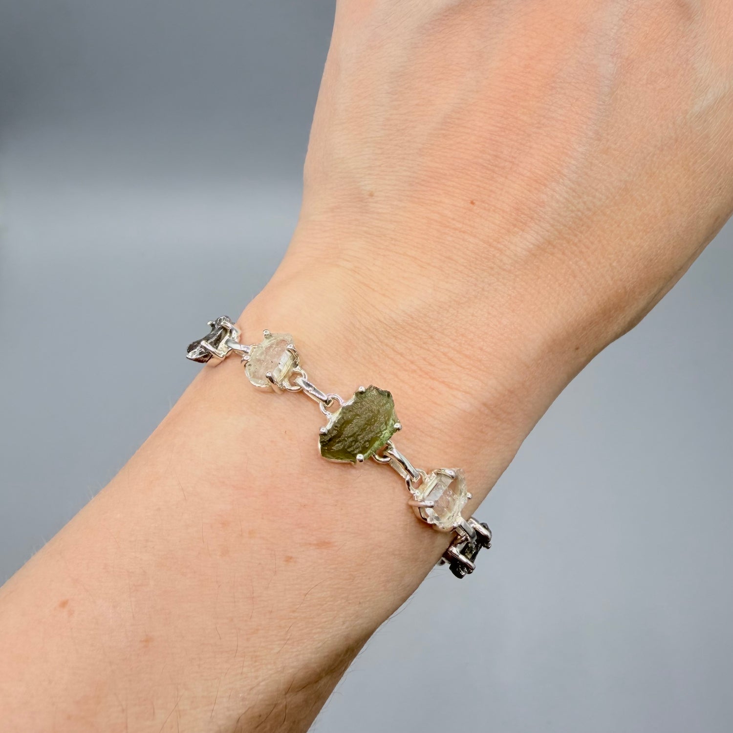 Bracciale Moldavite, Herkimer, Meteorite Campo del Cielo | Argento 925