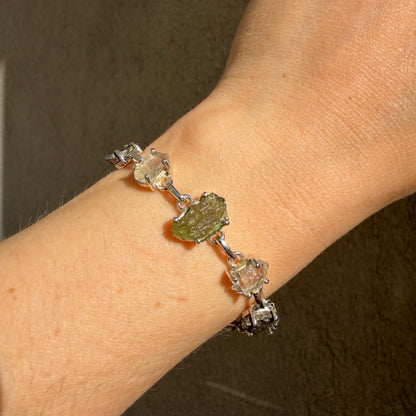 Bracciale Moldavite, Herkimer, Meteorite Campo del Cielo | Argento 925