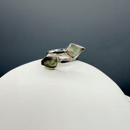 Anello Moldavite e Opale - Argento 925