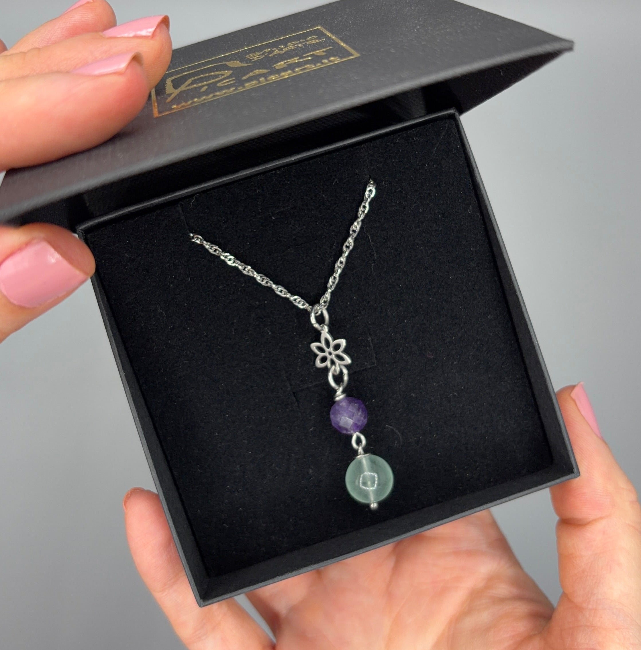 Ciondolo Serenità - Ametista e Fluorite - acciaio inossidabile
