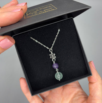 Ciondolo Serenità - Ametista e Fluorite - acciaio inossidabile