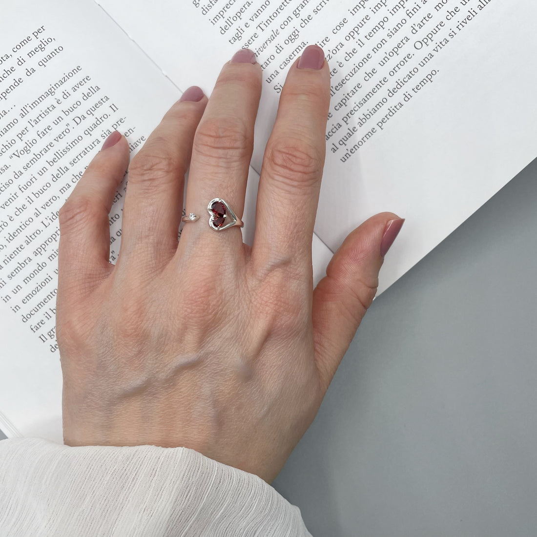 Anello Granato e Topazio Bianco - Argento 925