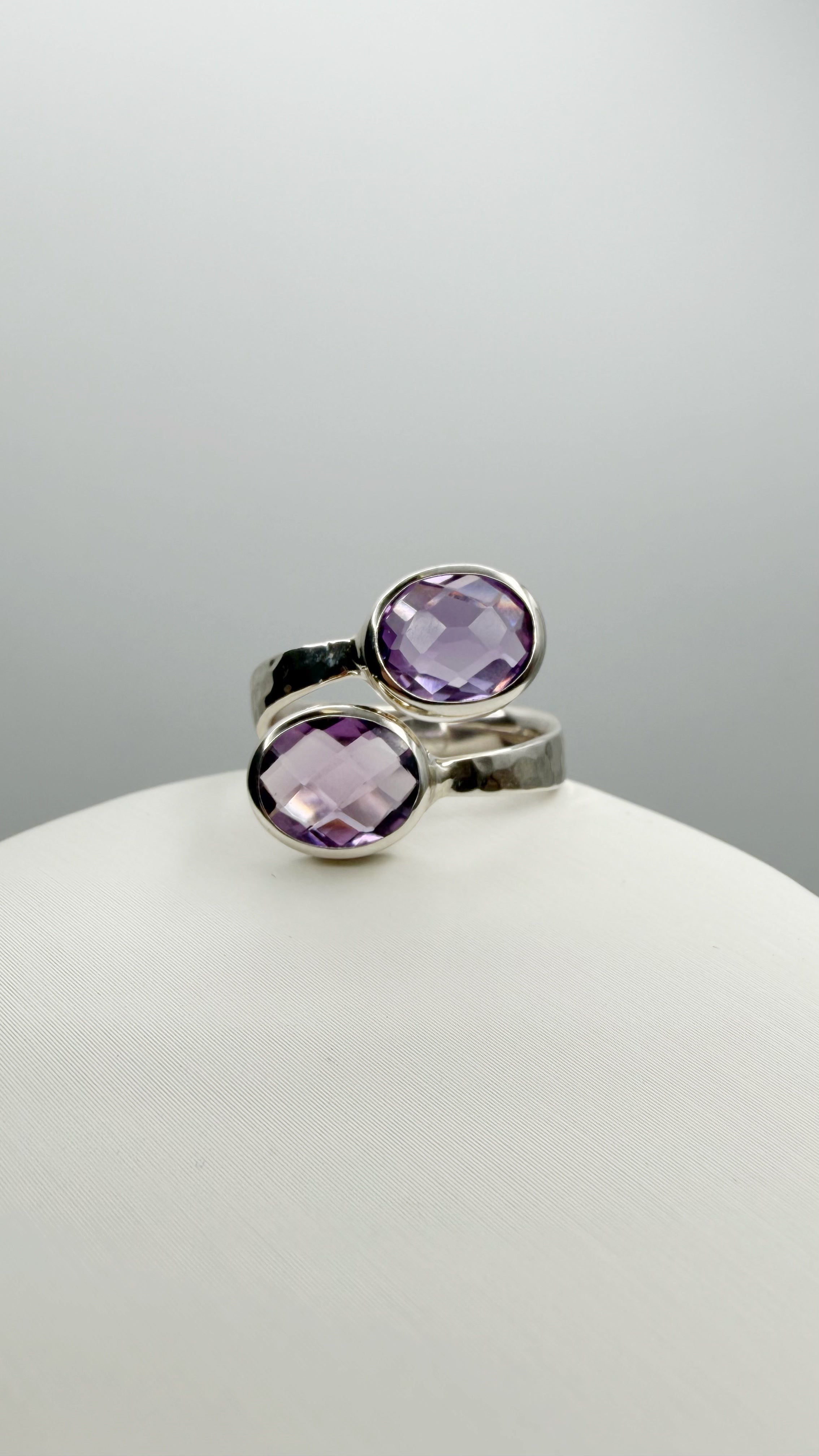 Anello Double Ametista Sfaccettata - Argento 925