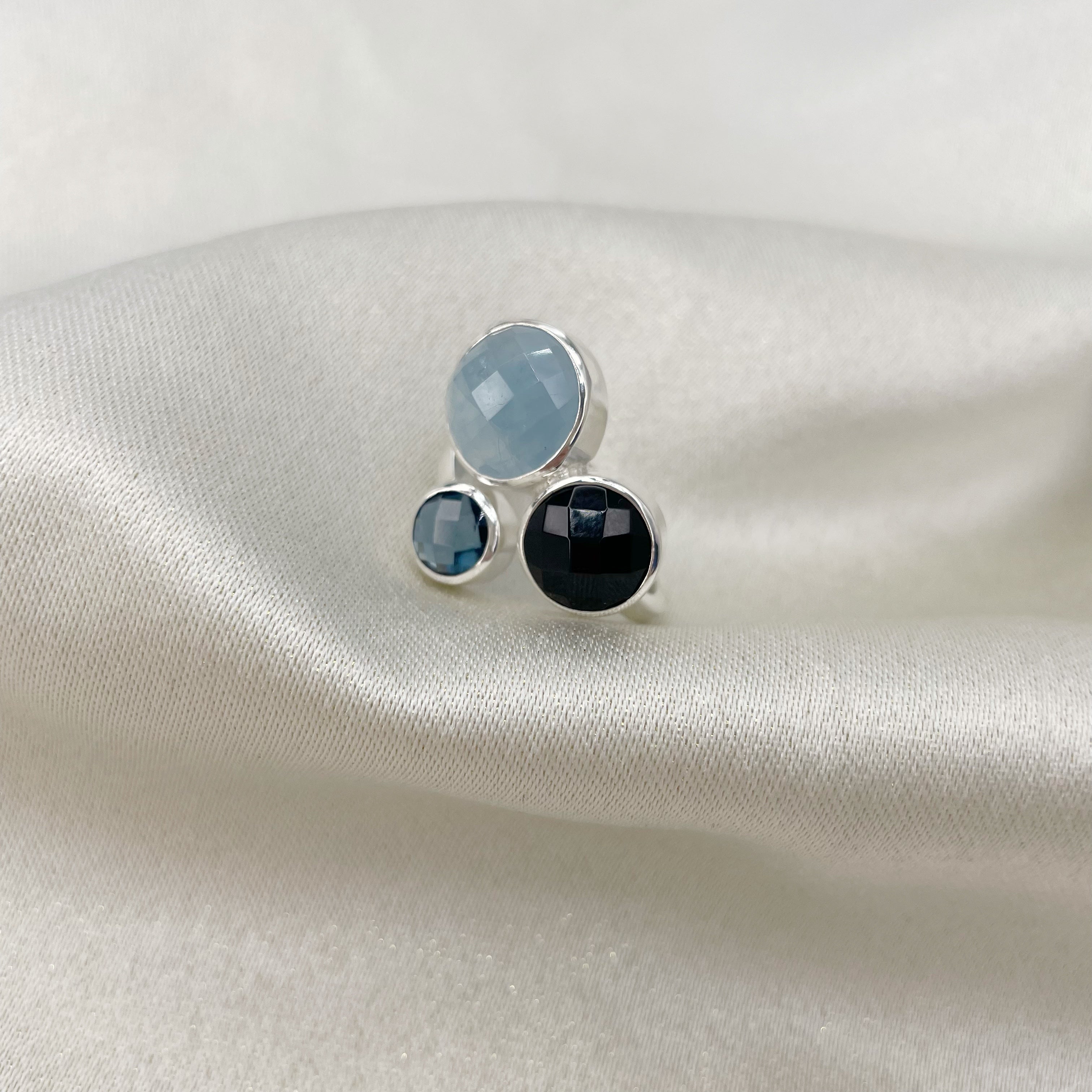 Anello Acquamarina, Onice, Topazio - Argento 925