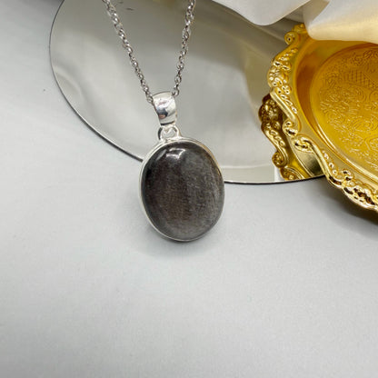 Ciondolo Ossidiana Argento Ovale - Argento 925